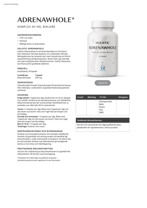 Helhetshälsa Adrenawhole 200 mg, 60 kapslar