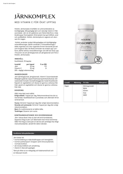 Holistic Järnkomplex 25 mg 90 kapslar