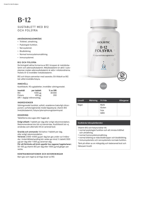 Holistic B-12, 90 tabletter
