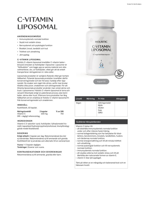Holistic C-vitamin liposomal 60 kapslar