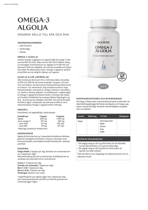 Holistic Omega-3 algolja 60 kapslar