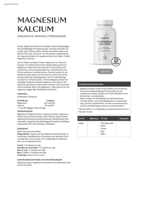 Holistic Magnesium/Kalcium 80/40 mg 90 kapslar
