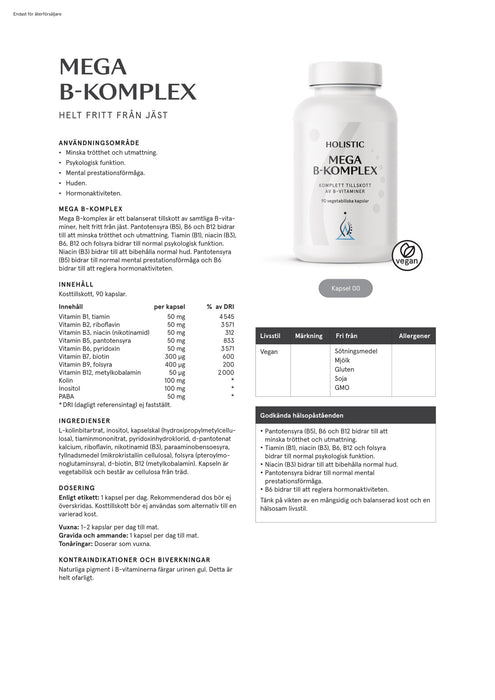 Holistic Mega B-komplex 90 kapslar
