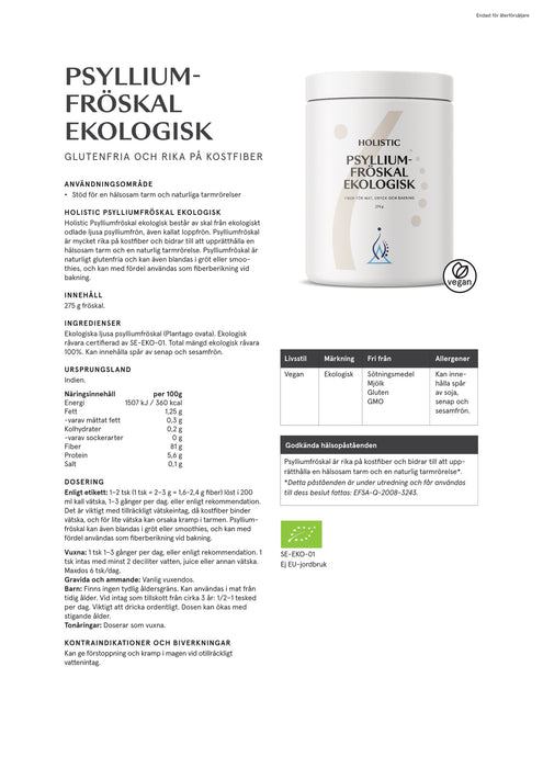 Holistic Psylliumfröskal ekologisk 275 g