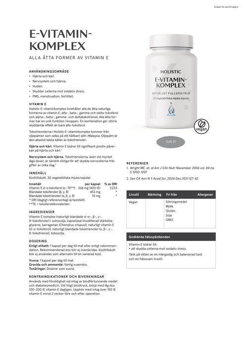 Holistic E-vitaminkomplex 30 kapslar