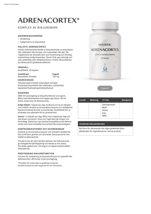 Holistic Adrenacortex 150 mg 60 kapslar
