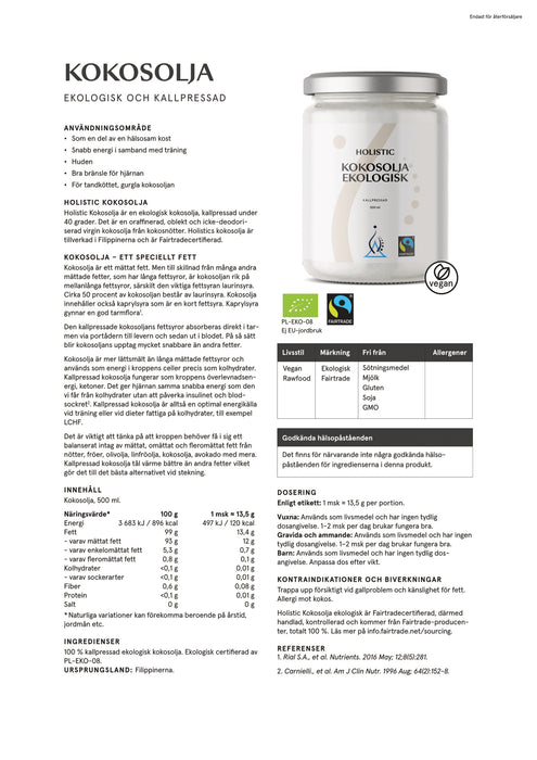 Holistic Kokosolja ekologisk 500 ml