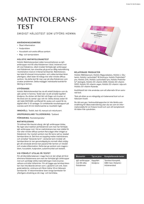 Holistic Matintoleranstest 108 ämnen