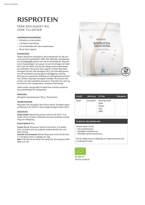 Holistic Risprotein ekologisk 750 g