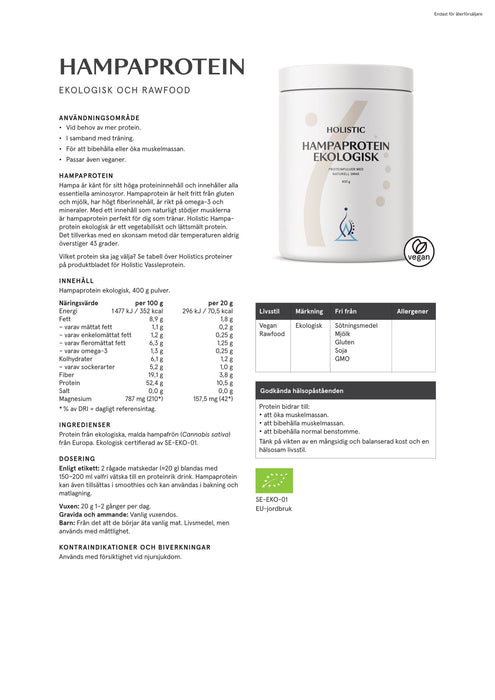 Holistic Hampaprotein ekologisk 400 g