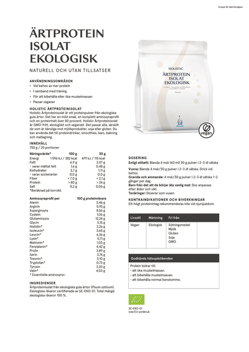 Holistic Ärtproteinisolat ekologisk 750 g