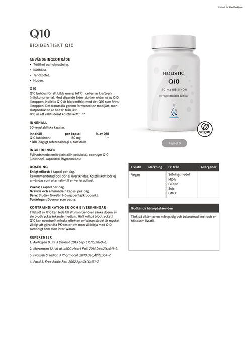 Holistic Q10 180 mg  60 kapslar