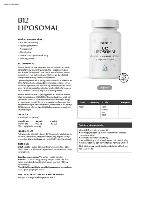 Holistic B12 liposomal 60 kapslar