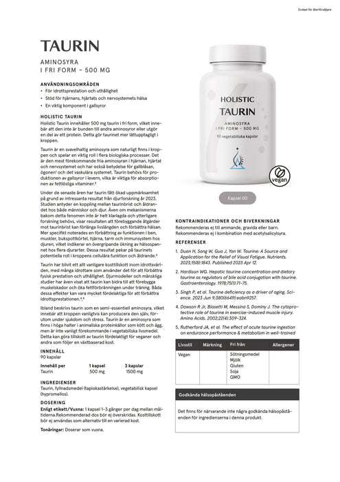 Holistic Taurin 500 mg 90 kapslar