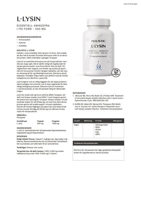 Holistic L-lysin 500 mg 90 kapslar