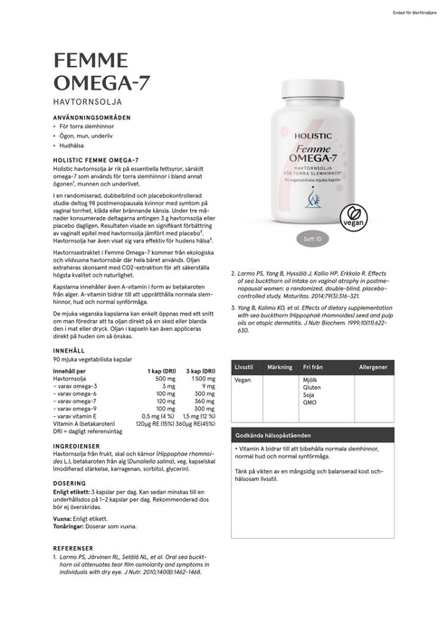 Holistic Femme Omega-7 havtornsolja 90 kapslar