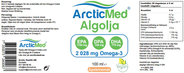 ArctidMed Alg Omega-3 Premium Apelsinsmak 100 ml