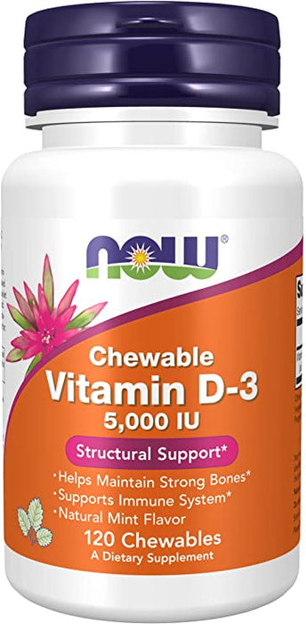 Now Foods Vitamin D-3 5000 IU 120 sugtabletter mintsmak